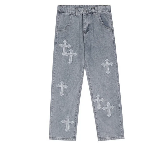 Men's Stylish Cross Cross Patch Street Jeans