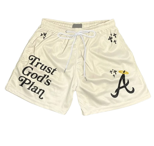 Trust God's Plan Graphic Print Mesh Shorts