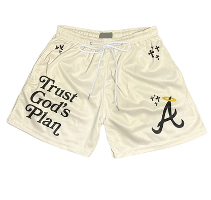 Trust God's Plan Graphic Print Mesh Shorts