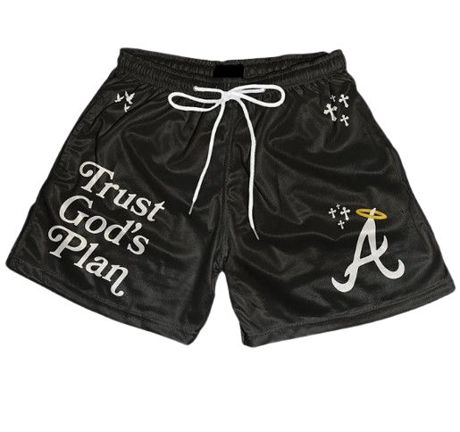 Trust God's Plan Graphic Print Mesh Shorts