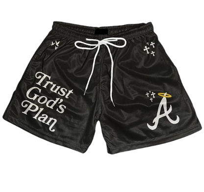 Trust God's Plan Graphic Print Mesh Shorts