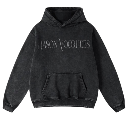 Jason Voorhees Dark Death Fear Vintage Broken Print Graphics Washed Distressed Pocket Hoodie