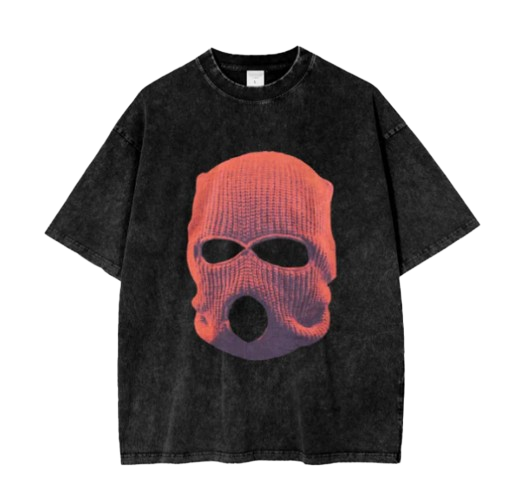 Black acid wash ''Neon pink'' Ski mask T-Shirt